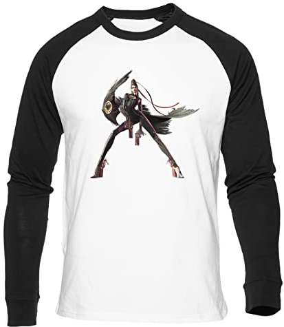 Gunmant Bayonetta Personnage T-Shirt De Baseball Blanc pour Hommes Femmes Manches Longues Unisexe Col Rond White Unisex S