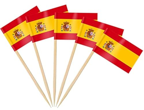 AhfuLife Palillos con Banderas de España, 200 Piezas Banderas de Palillos de Dientes de España para Decoraciones de Eurocopa, Cóctel, Sándwiches, Pastelería, Pastel, Frutas, Fiesta, Cupcakes