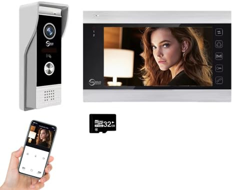 ANJIELO SMART Video Intercom System,1080P HD Camera WiFi Video Doorbell Camera with Monitor 7 inch Wired Doorbell,Support Two-Way Audio,Remote Unlock, PIR Motion Detection,Night Vision