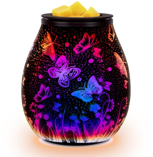 Bobolyn Glass Electric Oil Burner Wax Melts Burner Fragrance Scented Wax Candle Warmer Aroma Essential Oils Burner Melter for Home Office Bedroom Living Room Gifts - Butterfly