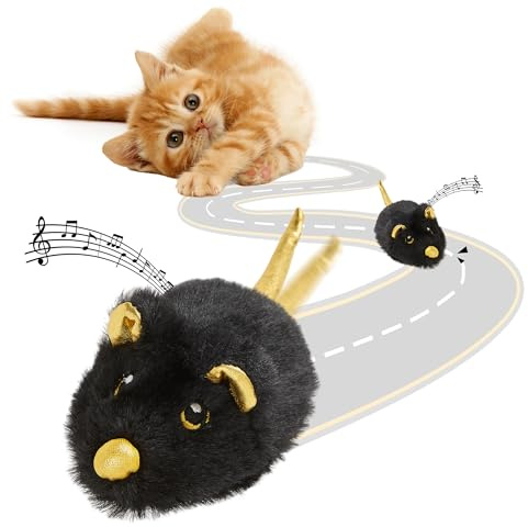 Pawsayes Interactive Cat Toys for Indoor Cats Rechargeable Automatic Moving Mouse Cat Toy with Squeaky Sound Smart Electric Mice Kitten Toys with Dynamic Magic Tail(Black)