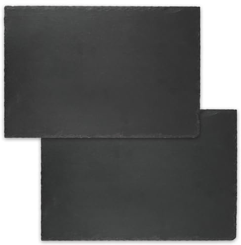 2 Stück 30x20cm Schieferplatte Servierplatte, Servierplatten Schiefer, Rechteckige Schieferplatte Große, Anthrazit Schieferplatte zum Servieren & Beschriften, Schwarz Schiefer für Buffet Sushi Käse