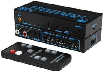 Wilxisum Conmutador HDMI 3 en 1 con extractor de audio ARC, HDMI a óptico, 3,5 mm, RCA R/L, modo de salida TV/2.0/5.1, convertidor de sonido HDMI ARC a RCA