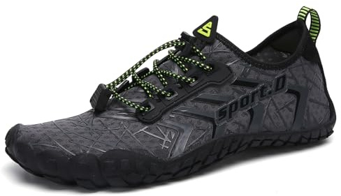 UBFEN Water Shoes Aqua Swim Shoes Mens Womens Beach Sports Quick Dry Barefoot for Boating Fishing Diving Surfing Grey Color Size US 13 Women 11 Men