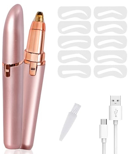 Leogony 13PCS Eyebrow Trimmer Women, Rechargeable Eye Brow Epilator Pen for Ladies, with Charging Cable, Brush, 10 Eyebrow Cards