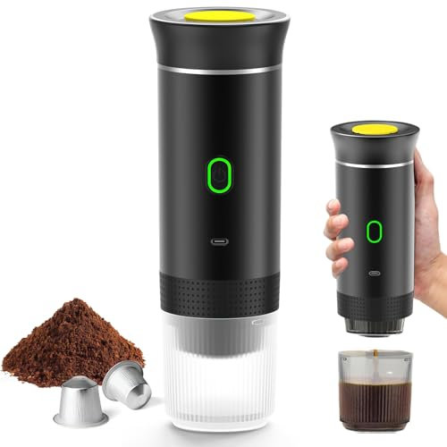 Máquina de café multicápsulas, 3 en 1 cafetera expreso, 4 a 6 minutos de auto-elevación, cápsulas pequeñas, grandes cápsulas, café molido, cafetería portátil para oficina, hogar, coche (negro)