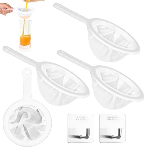 4 Pz Filtro a Setaccio in Nylon, 100/200/300/400 Mesh, Setaccio Filtro per Alimentare, Setaccio da Cucina in Plastica, Filtro a Maglia Fine Rete con Manico per Liquidi Olio Caffè Succhi Marmellate