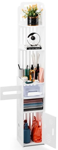 ZHOUBA Armoire de Toilette Compacte avec Distributur Papier & Poubelle | Design ÉTroit (8 x48) Verser des espaces Mini | MATÉRIAU ÉCOLOGIQUE + Montage Rapide Blanc