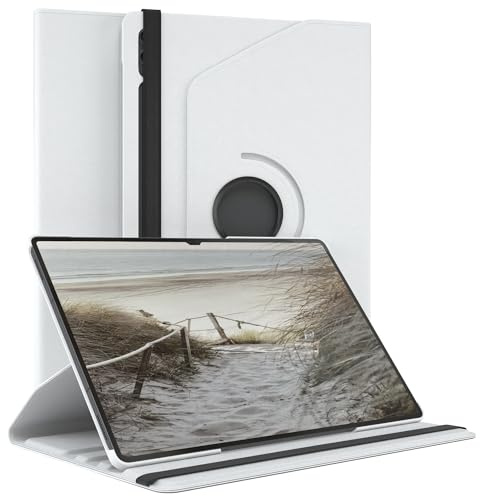 EAZY CASE - Tablet Hülle für Samsung Galaxy Tab S10 Ultra Schutzhülle Smart Cover Tablet Case Rotationcase zum Aufstellen Klapphülle 360° drehbar mit Standfunktion Tasche Kunstleder Weiß