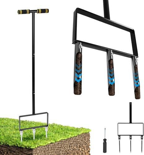 Lawn Aerator,Aerator Lawn Tool with Detachable 3 Steel Spikes and 3 Breathable Spike,Core Aerator with Padded T-Handle,Manual Lawn Aerators,for Compacted Soils Lawn Care