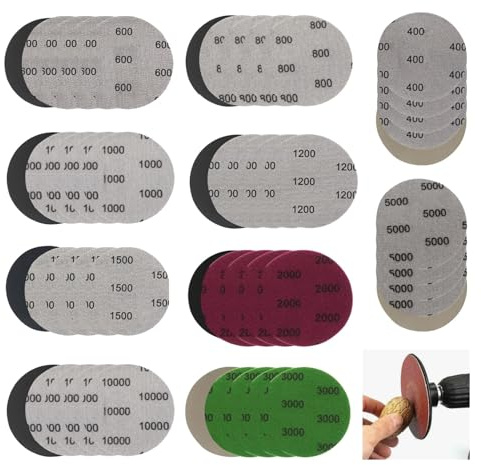 Biglumin 50pcs Disque Poncage 75mm 400/600/800/1000/1200/1500/2000/3000/5000/10000,Grain Disques Abrasifs Auto-Agrippants Papier de Verre Sec à l'Eau Disques Abrasifs Ronds pour Métal Bois Miroir