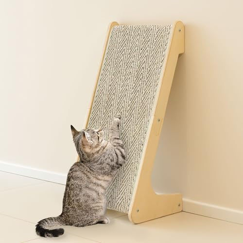 PETKARAY L Shape Cat Scratcher, Sisal Kitty Scratching Ramp, Vertical Scratch Pad for Indoor Cats, 25.2 Furniture Protector with Catnip, Chevron