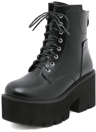 Botines de Moda para Mujer con Plataforma Góticos Tacón Grueso Botas de Motociclista con Cremallera,Negro,36 EU