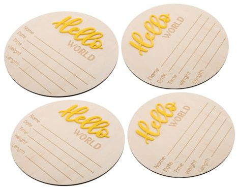 Kisangel 4pcs Rustic Wooden Welcome Sign Birth Announcement Card for Newborn Boys Girls Nursery Decor