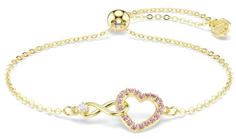 Swarovski Hyperbola armband, Rundslipad, Pavé, Infinity och hjärta, Rosa, Guldfärgad pläterad