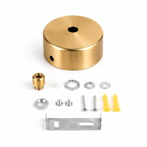 Rosetón Lámpara Techo Oro Mate 60 x 30 mm – Pack 2 Piezas con Kit de Instalación – Acero 1 mm con Accesorios para Lámparas Colgantes y Punto de Luz Interior