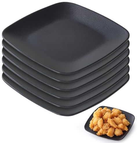 CEWROM Piatto da portata nero, 17 x 17 x 2 cm, piatto da dessert rettangolare, piatto da campeggio, piatto da picnic, piatto da portata in melamina, per sushi, snack, piccoli contorni e barbecue (6)