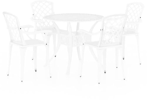 Qnhdfrt Set da bistrò in alluminio pressofuso bianco, set di mobili da giardino con 4 sedie e tavolo (Ø 90 cm), set di mobili da giardino per esterni, per terrazza, giardino e balcone