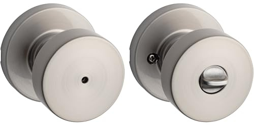 Kwikset Pismo Interior Privacy Door Knob with Lock, Door Handle For Bathroom and Bedroom, Satin Nickel Keyless Turn Lock Doorknob, with Microban Protection