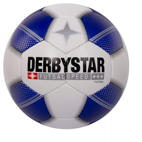 Derbystar Calcio - Futsal Speed ​- Palla da allenamento e da gioco per calcio - effetto basso rimbalzo - materiale PU resistente - alta visibilità - Wit, Blauw - Maat 4