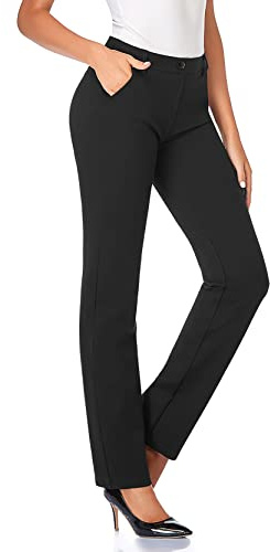 Tapata Mujer 71cm/76cm/81cm/86cm Pantalones Pierna Recta Elásticos con Bolsillos, Pequeño/Regular/Alto Pant para Oficina Negocios Casual Negro Small 71cm