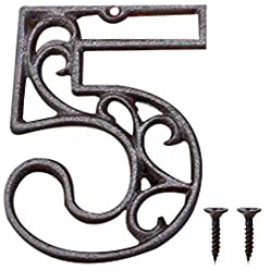 Zayookey Metal Numbers Numeri Civici in Ferro Colato Neri Numero Porta Esterno Numero di Indirizzo Rustico Vintage per Porte, Pareti, Indirizzi di Casa (Numero 5)