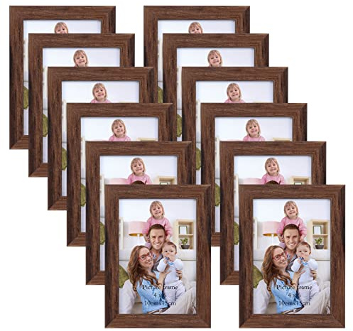 Giftgarden Set med 12 fotoramar 10 x 15, bruna fotoramar idealiska för foton, affischer och certifikat, som kan hängas på väggen eller placeras på bordet