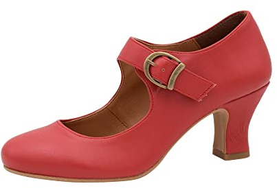 PASARELA - Zapatos de Baile Flamenco Napa Soft Hebilla Soft Mujer Color: Rojo Talla: 38