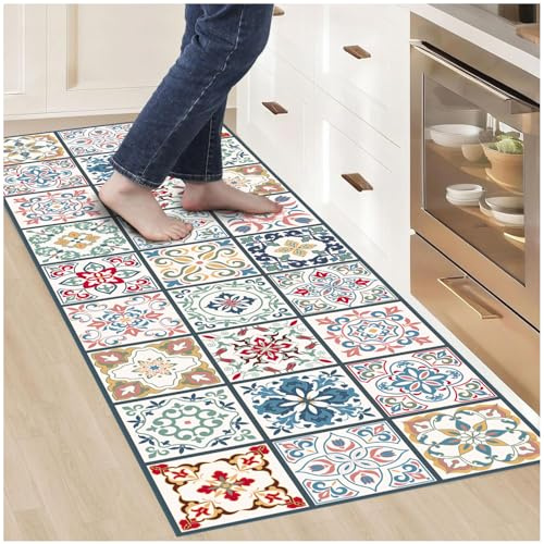 Alfombras Vinilicas para el Hogar 120 x 60 - Alfombra Vinilica Cocina Resistente y Antitropiezos - Alfombra Cocina Lavable Antideslizante para Interior/Exterior - Alfombras de Vinilo Esponjosas