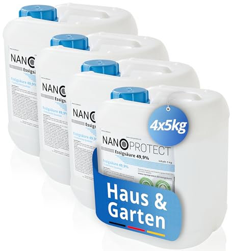 Nanoprotect Essigsäure Klimaneutral - 20 kg (4 x 5 kg) | Nachhaltig und CO2 neutral | 49,9% | Ideal als Reiniger und Entkalker | Für Haus und Garten