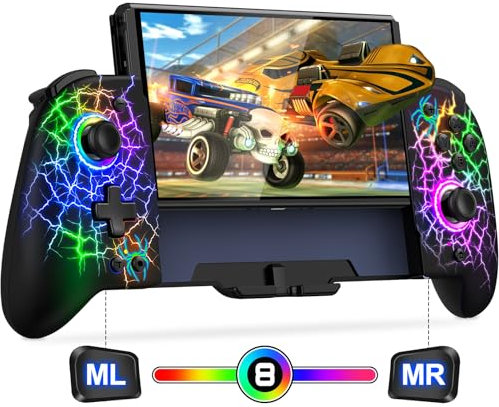 HASACOOL Wireless Switch Pro Controller for Switch/OLED-One Piece Hall Effect Joystick Switch Joycon Ergonomic Handheld Switch Grip Gaming Controller with Turbo/Vibration/Programmable/LED