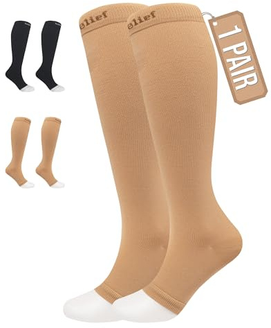 360 RELIEF Open Toe Compression socks for women & Men | Graduated Compression Stockings, Flight Socks, Breathable Toeless Support for Swelling, Travel, Maternity, Nurses