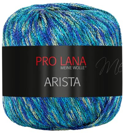 Frida's Wollhaus Pro Lana 25 g Arista Häkelgarn Effektgarn Glitzergarn Lurexgarn weich 12 Farben (353 | Blau-türkis-gelb)