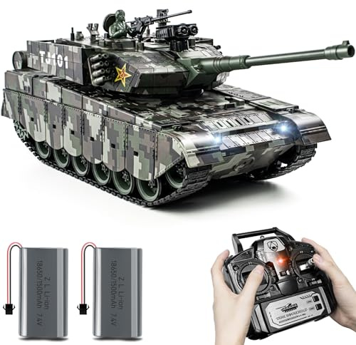 1:18 RC Tank Chinese 99, 2.4Ghz Remote Control Tank, Military Model with BB Projectile Firing, 15 Channel Tactical RC Battle Vehicle with Smoke, LED Lights & Engine Sound Toy Gift for Kids and Adults