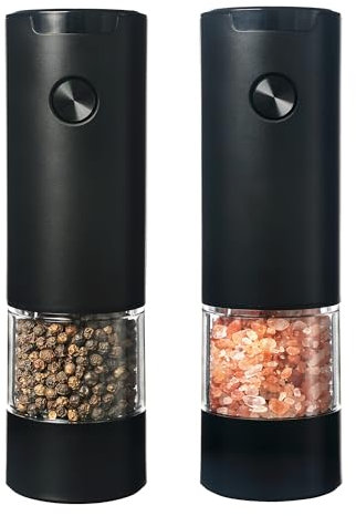 Electric Salt and Pepper Grinder Set of 2, Automatic Operation Salt Pepper Mill Sets with Adjustable Coarseness, Battery Powered，Spices and Seasoning Grinders