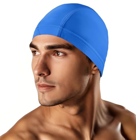 Kinwor Swim Cap for Men Women Adult, High Stretch Fabric Swim Cap, Swimming Caps Non-Waterproof Lake Blue