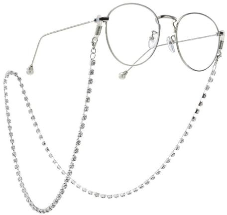 Jascatin Street simple cristal lunettes de soleil chaîne simple lunettes chaîne strass lunettes accessoires de voyage femme et fille décoration (Argent)