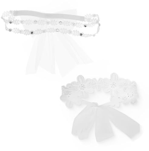SGERUFZ 2 Pcs Diadema Bebé Niña Grosgrain, Diadema de Boda Niña, Diadema Bebé con Chiffon y Perlas, Elástica para Bebé