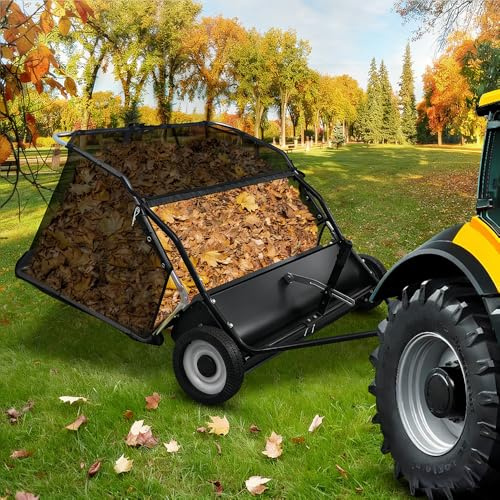 hatleues Walk Behind - Spazzatrice per prato da 112 cm, altezza regolabile, resistente, con sacco tramoggia da 25 Cu Ft e ruote in gomma, raccoglitore di foglie ed erba per detriti, foglie, erba