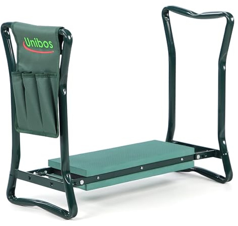 Unibos Heavy Duty Garden Kneeler Seat with Handles & Tools Bag - Multi-Use Foldable EVA Foam Padded Garden Kneeler - Lightweight Kneeling Stool for Gardening - Portable Garden Kneeler Seat