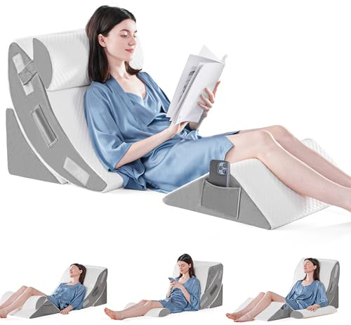 Set di 4 cuscini ortopedici a cuneo per dormire, post chirurgia, cuscino in schiuma per corpo, schiena e gambe, sollievo dal dolore, triangolo regolabile con reflusso acido, colore bianco
