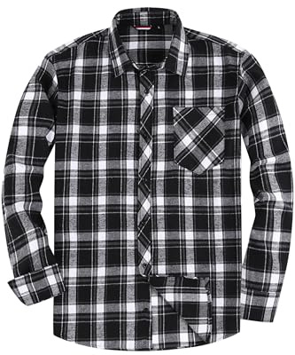 JupiterSecret Chemise en Flanelle pour Homme, Chemise à Carreaux à Manches Longues, Coupe Classique,Col Boutonné et Poche Poitrine