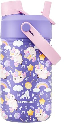 12 oz Insulated Water Bottle for Kids: 2-in-1 Straw Spout Lid, Spill-proof, BPA-Free, Easy Clean, Keep Cold 24H, Cute Patterns, Stainless Steel Cup for School, Travel, Playtime, Gift (Unicorn Jam)