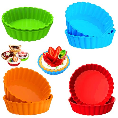 8 Stycken Mini TåRta Form Silikon Tartelette – 10 cm Non Stick Quiche Form – åTeranväNdbar Quichform Liten AnväNds FöR Tillverkning Av Cupcakes, Muffins, BröD