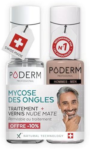 PODERM Fungo delle unghie 2 in 1 + Smalto per unghie color nudo speciale per uomo – Cura antifungina, ripara e cammula le unghie gialle, per unghie più sane | Sviluppato da un podologo in Svizzera