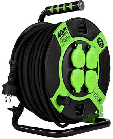 REV 0010217412 Kabeltrommel, Outdoor, 4 Schutzkontaktsteckdosen, 40m, schwarz