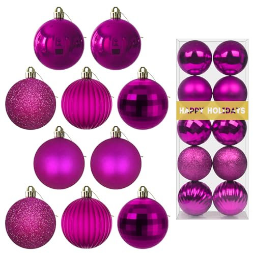 Fuchsia 8,1 cm große Weihnachtskugeln – Weihnachtsbaumschmuck, Ornamente, bruchsicher, hängende Kugeln für Geburtstag, Halloween, Urlaub, Hochzeit, Dekorationen, Set mit 10 Stück