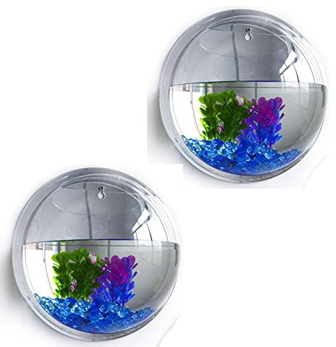 GREENWISH 2Pack 5.9'' Wall Mounted Clear Acrylic Round Fish Tank Flower Pot Vase Decoration Wall Hanging Mount Fish Bowl Fish Bubble Aquarium Decorative Plant Pot Hanging Hydroponic Pot