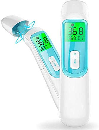 SIMPLETEK - Termometro Digitale Silenzioso a Infrarossi | Misurazione: Orecchio, Fronte | Senza Contatto Pelle 0-3cm | Wireless, LCD Retroilluminato