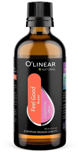 Premium Aromatherapy Essential Oil Feel Good Blend - 3.4 Fl Oz Happy & Relaxing Scent for Diffusers for Home - Relax Essential Oils for Humidifiers with Lavender Rose Lemon Cinnamon Geranium Aroma